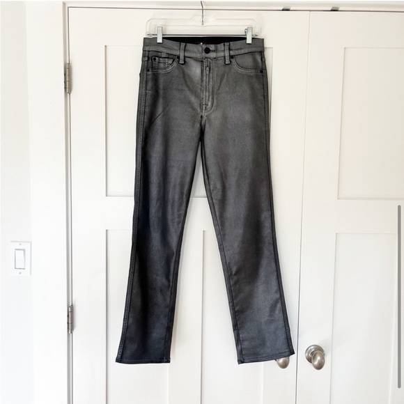 7 For All Mankind Straight Jeans in Coated Pewter - Picture 4 of 12
